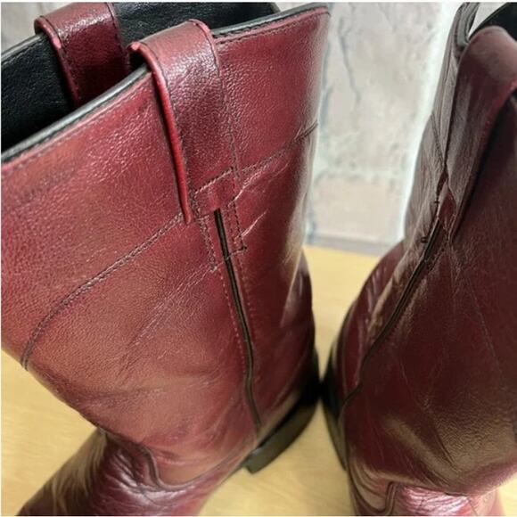 Vintage Old West Men's Western Burgundy Leather Roper Cowboy Boots Size 8.5D - Picture 8 of 13